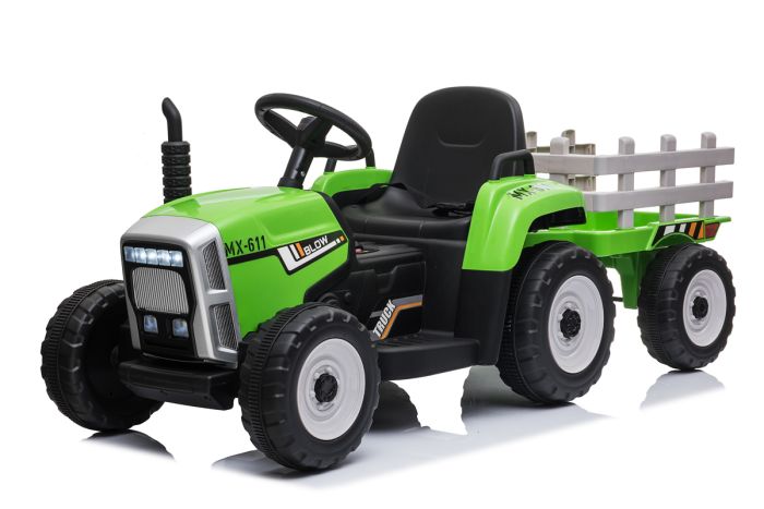 Green R C Twin Motor Tractor Trailer 12V Kids Electric Ride On