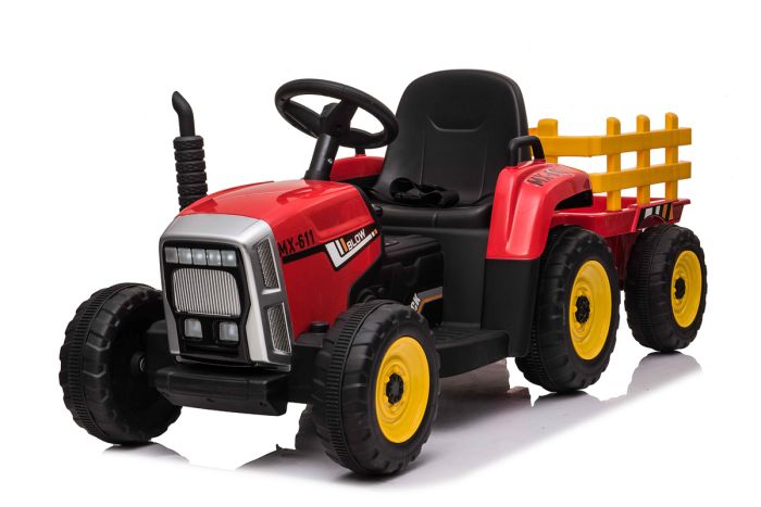 Red R C Twin Motor Tractor Trailer 12V Kids Electric Ride On